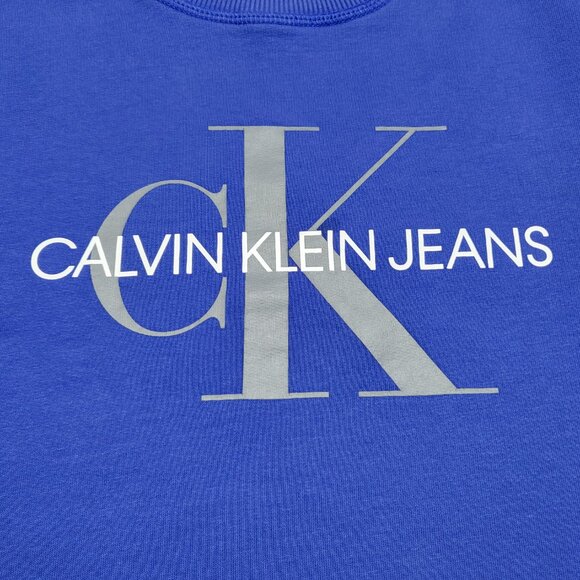Calvin Klein Jeans Sweatshirt Mens Medium Pullover Fleece Logo Long Sleeve Blue - Picture 11 of 15